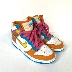 Nike Dunk High 6.0 Sneakers Shoes Womens Size 8 Swan Metallic Gold Multicolor